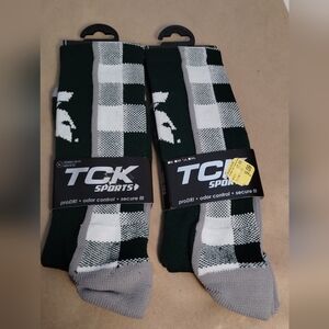 NWT 2 Pair TCK Sports Michigan State University Green Athletic Crew Socks-Unisex